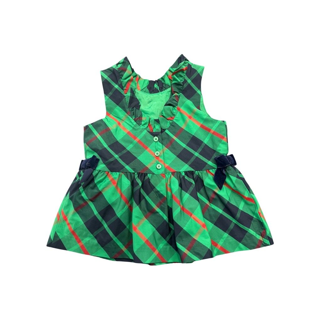 Janie and Jack Girls Green Plaid Ruffle Velvet Bow Dress Size 5 NWT